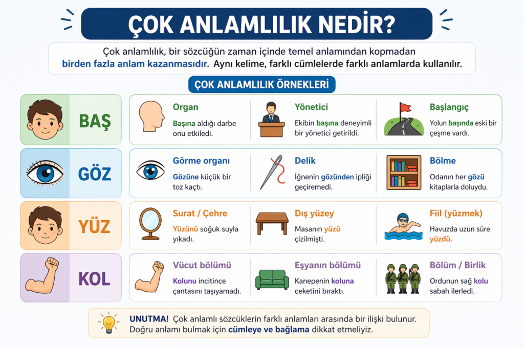 çok anlamlılık nedir örnekleri TYT Türkçe sözcükte anlam