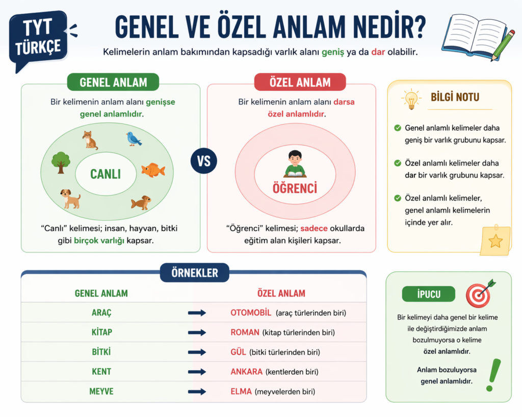 Genel ve özel anlam nedir örneklerle konu anlatımı