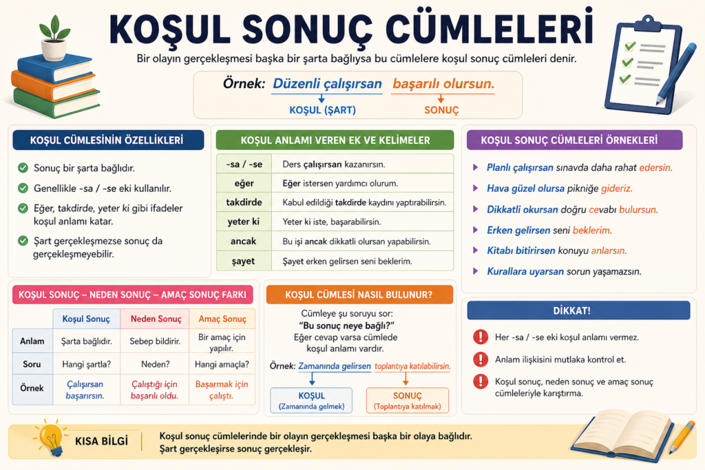 Koşul sonuç cümleleri TYT Türkçe konu anlatımı ve örnekler