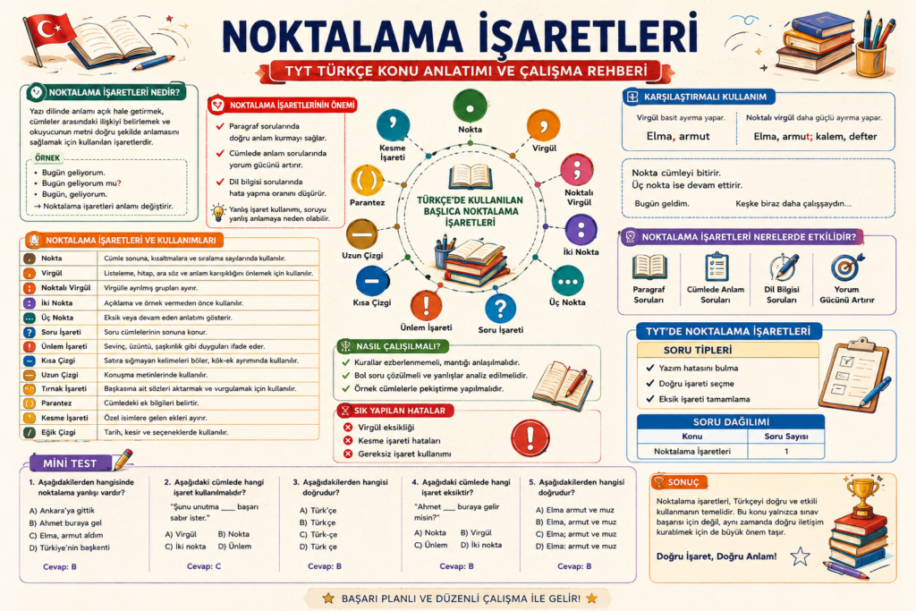 TYT Türkçe noktalama işaretleri konu anlatımı ve örnekler