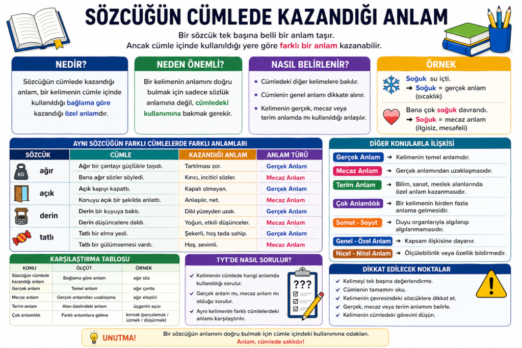 sözcüğün cümlede kazandığı anlam konu anlatımı ve örnekleri