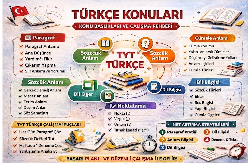 Türkçe konuları rehberi paragraf sözcükte anlam cümlede anlam dil bilgisi konu dağılımı.