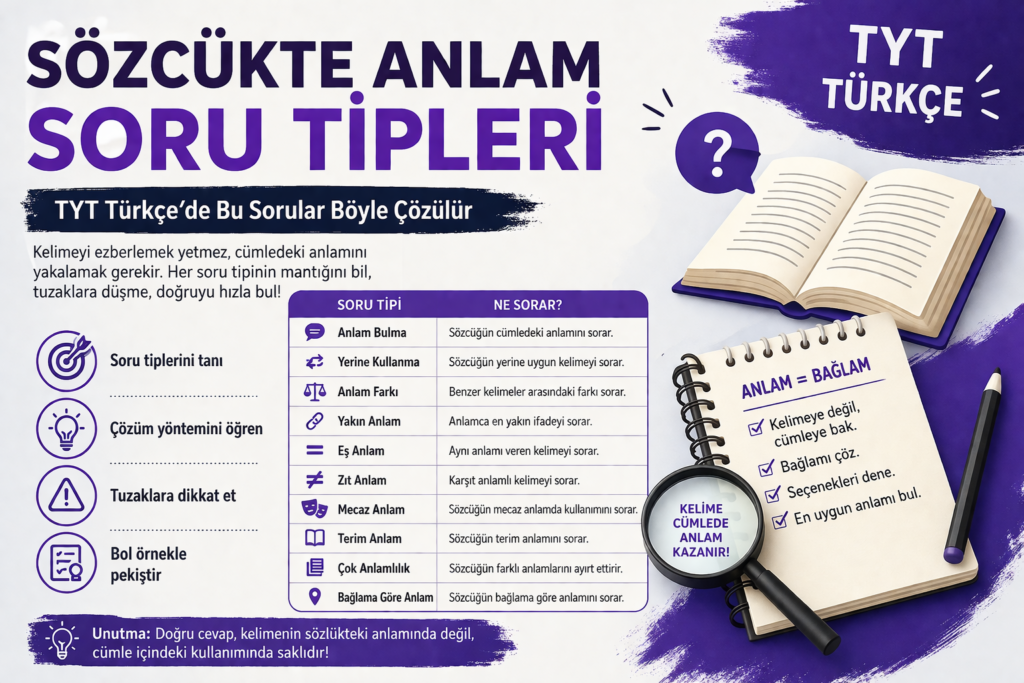 Sözcükte anlam soru tipleri TYT Türkçe konu anlatımı ve çözüm taktikleri