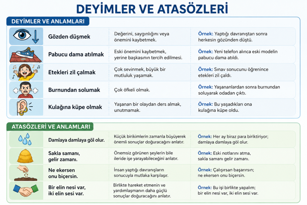 Atasözleri ve deyimler konu anlatımı görseli; anlamları, özellikleri ve örnekleri