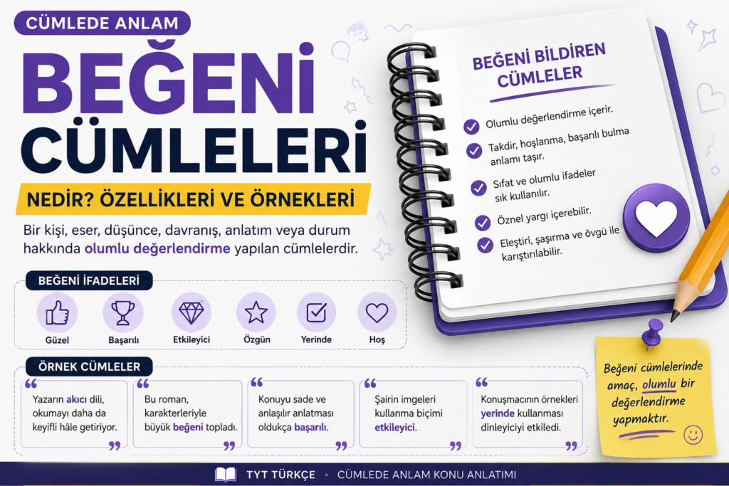 Beğeni cümleleri konu anlatımı, beğeni bildiren cümleler, özellikleri ve örnekleri