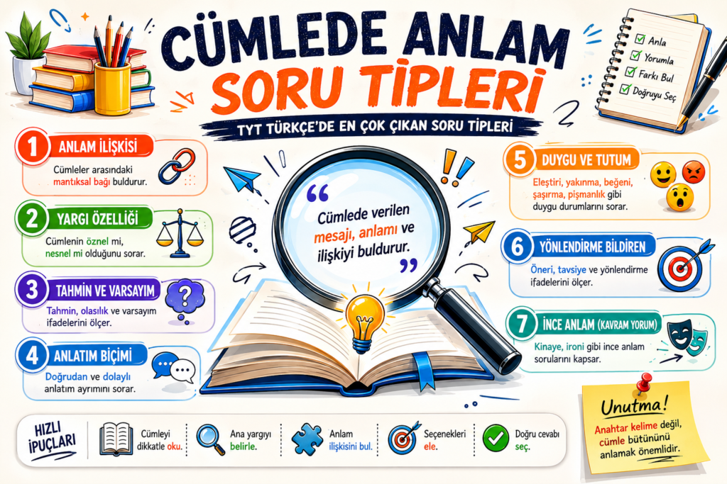 Cümlede anlam soru tipleri ve TYT Türkçe konu anlatımı