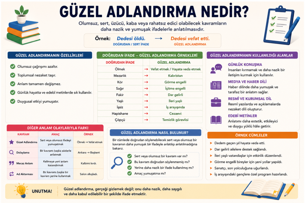 Güzel adlandırma nedir, özellikleri ve örnekleri ile TYT Türkçe konu anlatımı