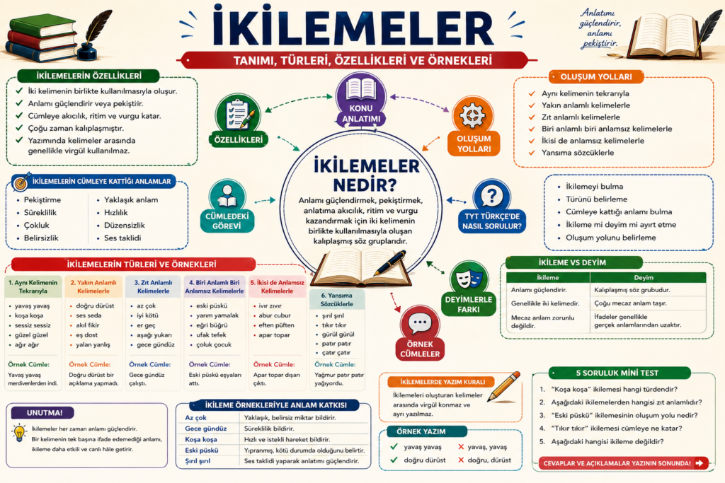 İkilemeler konu anlatımı görseli; ikilemelerin türleri, özellikleri ve örnekleri