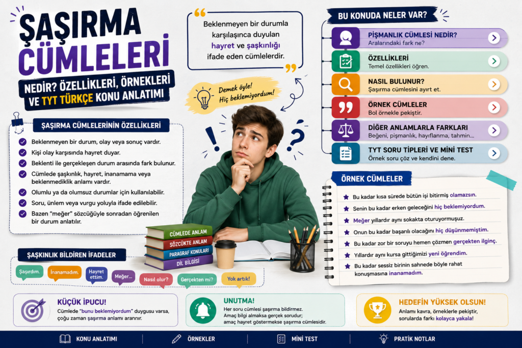 Şaşırma cümleleri konu anlatımı, özellikleri, örnekleri ve TYT Türkçe soru tipleri