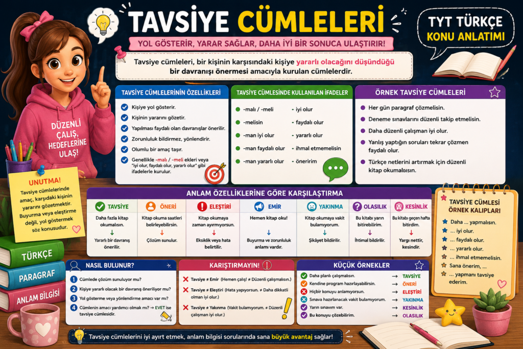 Tavsiye cümleleri nedir, özellikleri, örnekleri ve tavsiye cümlesi konu anlatımı