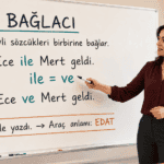 İle bağlacının sözcükleri ve cümleleri bağlama görevini örneklerle anlatan konu görseli