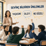 Sevinç bildiren ünlemler ve örnekleri anlatan sınıf görseli