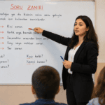 Soru zamiri konu anlatımı yapan öğretmen ve soru zamiri örnekleri