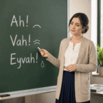 Üzüntü bildiren ah, vah ve eyvah ünlemlerini tahtada anlatan öğretmen