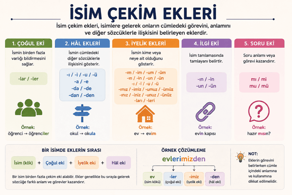 İsim çekim ekleri türleri ve örnekleri