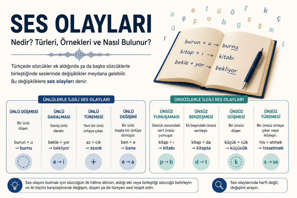 Ses olayları türleri, kuralları ve örneklerini gösteren Türkçe konu anlatımı