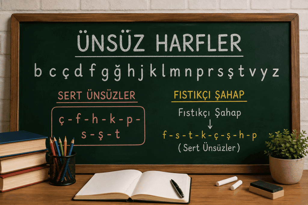Türkçedeki ünsüz harfler ve sert ünsüzlerin Fıstıkçı Şahap ile gösterimi