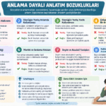 Anlama dayalı anlatım bozukluğu türlerini, yanlış ve doğru cümle örnekleriyle açıklayan eğitim infografiği
