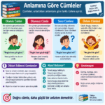 Anlamına göre cümleler; olumlu, olumsuz, soru ve ünlem cümlesi örnekleri