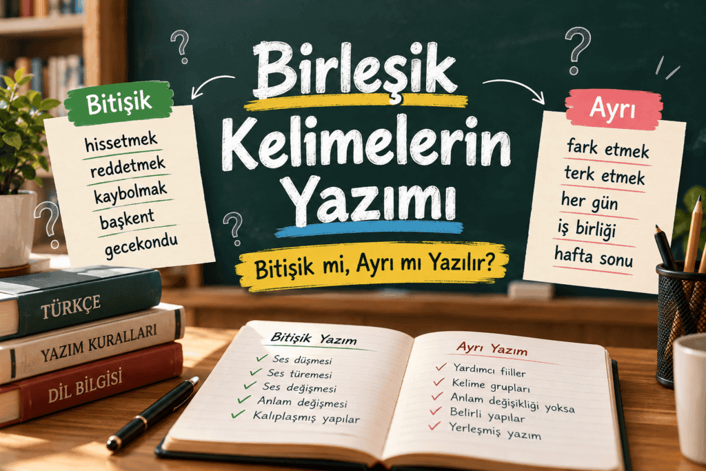 Birleşik kelimelerin yazımı, bitişik ve ayrı yazılan kelimeler ile doğru yazım örnekleri