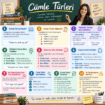 Cümle türlerini yüklemin türüne, yerine, anlamına ve yapısına göre örneklerle açıklayan öğretmenli infografik