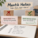 Mantık hatasını yanlış ve doğru cümle örnekleriyle açıklayan eğitim görseli