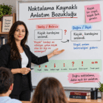 Noktalama kaynaklı anlatım bozukluğunu ve virgül eksikliğinin anlam belirsizliğine etkisini gösteren öğretmenli görsel