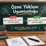 Özne yüklem uyumsuzluğu konusunu yanlış ve doğru cümle örnekleriyle gösteren eğitim görseli
