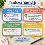 Tamlama yanlışlığı konusunu yanlış ve doğru cümle örnekleriyle açıklayan eğitim infografiği