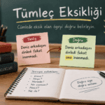 Tümleç eksikliği konusunu yer tamlayıcısı ve zarf tümleci örnekleriyle açıklayan eğitim görseli