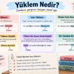 Yüklem nedir, yüklem türleri ve cümlede yüklem bulma örneklerini açıklayan görsel