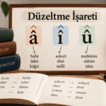 Düzeltme işareti ve â, î, û harflerinin kullanımını örneklerle gösteren Türkçe dil bilgisi görseli