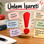 Ünlem işareti kullanımı ve örnek cümleleri gösteren Türkçe ders görseli